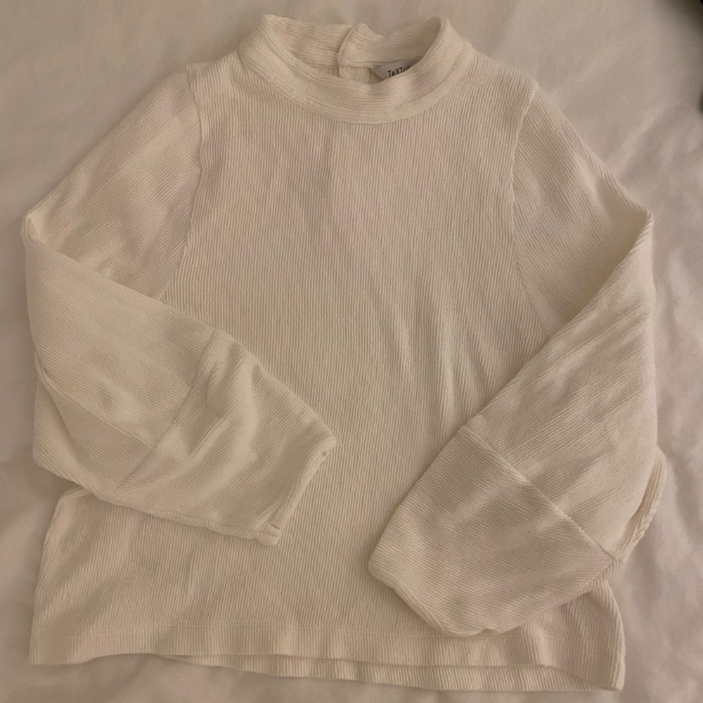 Madewell Texture & Thread S Mock Neck Button Back Sweater Top in off white/cream